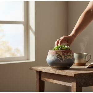 Handmade Plant Pot Bowl Dish Southwestern Western Clay Signed SCUFFS Country